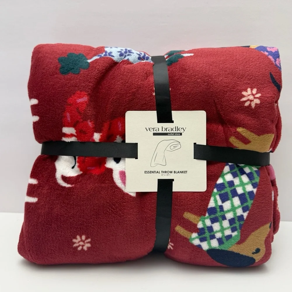 Vera Bradley Holiday Hounds Poodle Dalmatian Weiner Dog Throw Blanket 50x80